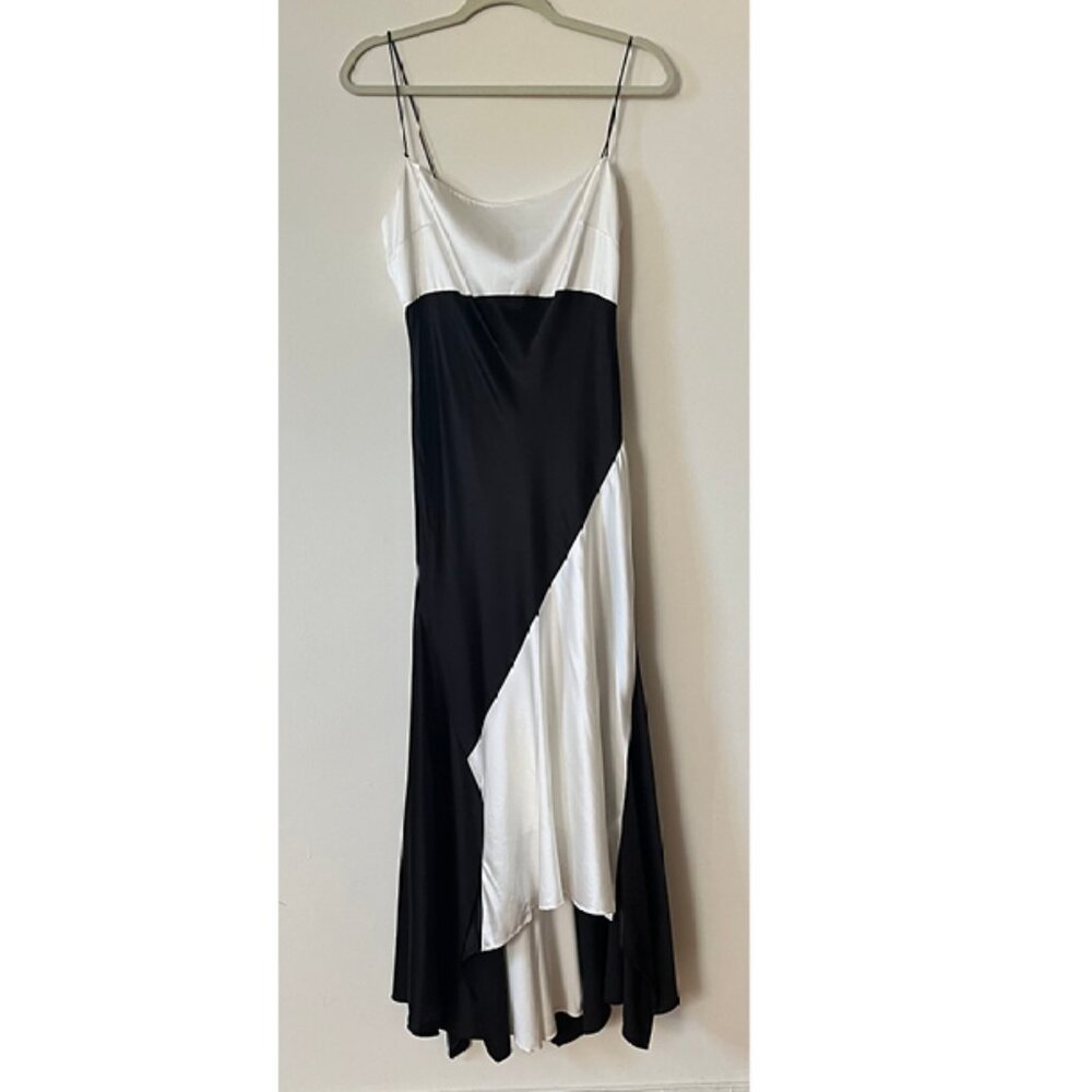 ALICE + OLIVIA Rosa Asymmetrical Midi Slip Dress White and Black Size 6